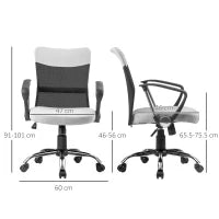 Poltrona da Ufficio in Tessuto Grigio, Sedia Girevole ed Ergonomica per Scrivania, 60 x 66 x 91-101cm
