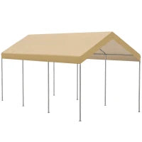 Tendone da Giardino ad Altezza Regolabile in Acciaio e PE per Auto Piccole e Medie, 600x295x265-310 cm, Beige