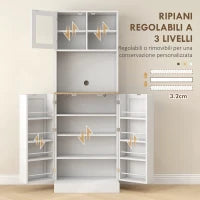 Dispensa da Cucina Porta Microonde con Ripiani Aperti e Armadietto con Portaspezie, 60x35x169 cm, Bianco