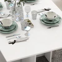 Tavolo Pieghevole Salvaspazio a 2 Ribalte per 6 Persone con Ripiani e Ruote, Bianco