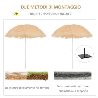 Ombrellone da Spiaggia a 8 Stecche con Palo Inclinabile, in Poliestere e Metallo, 1.6x2 m, Beige