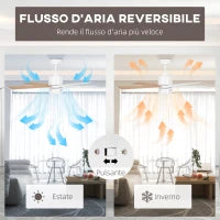 Ventilatore da Soffitto con Luce LED, 3 Velocità e Motore Reversibile, Ø130cm, Bianco e Legno