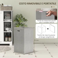 Mobile Bagno Portabiancheria con Cesto Rimovibile e Ripiani Regolabili, 60x38x86 cm, Bianco