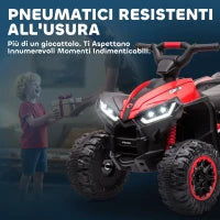 Quad Elettrico per Bambini 12V, 2 Velocità, Ruote Larghe con Clacson e Fari LED, Età 3-5 Anni, Rosso