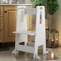 Scala Montessori per Bambini Regolabile su 3 Livelli con Barra di Sicurezza, in Legno, 45x47.5x91 cm, Bianco