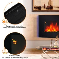 Camino Elettrico da Parete Potenza 1000W/2000W Effetto Fiamma 7 Colori con Telecomando 90 × 9.5 × 56cm