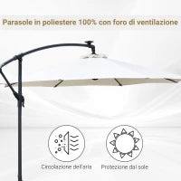 Ombrellone da Giardino a Braccio 3x2.5 m con Manovella e 8 Strisce LED a Energia Solare, Crema