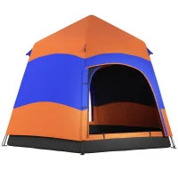 Tenda Pop-Up a Doppia Parete, Tenda da Campeggio per Famiglie, per 4-6 Persone, Impermeabile con Borsa per il Trasporto e Zanzariera, in Poliestere, 275 x 275 x 170 cm, Arancione e Blu
