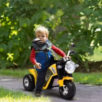 Moto Elettrica per Bambini a 3 Ruote con Luci e Suoni, Batteria Ricaricabile 6V, Velocità 2 km/h, per Bimbi da 18-36 Mesi, 72cmx57cmx56cm Gialla