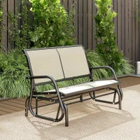 Panchina a Dondolo da Giardino a 2 Posti in Metallo e Tessuto a Rete Traspirante, 120x70x85cm, Beige
