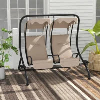 Dondolo da Giardino 2 Posti con Tetto Parasole, in Acciaio e Poliestere, 170x136x170 cm, Beige
