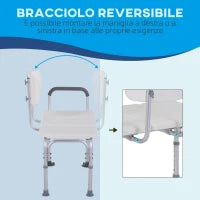 Homcom Sedia da Doccia con Altezza Regolabile su 6 Livelli, Piedini e Bracciolo Antiscivolo, Ampia Seduta (68.5x40.5cm)