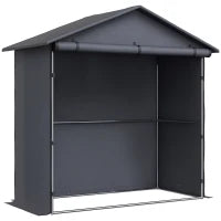 Capanno da Giardino 1.1x2 m con Porta Avvolgibile, Tenda Garage per Bici e Moto, Grigio Scuro