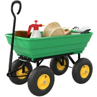 Carrello da Giardino 75L in Acciaio e PP con Vasca ribaltabile e Maniglia, 109x52x94 cm, Verde