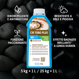 Ciottoli nero ebano effetto bagnato brillante con cir tono plus protettivo *** misura 25/40, formato 25 kg + 1 l, con...