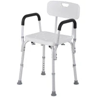 Sedia per Doccia in Alluminio con Altezza Regolabile e Piedini Antiscivolo, 51.5x51.5x71-84cm, Bianco