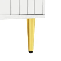 Credenza cucina design unico a onde con 4 ante e 2 cassetti, maniglie e piedi dorati, in MDF, 152×40×75 cm, Bianco