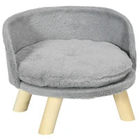 Divano per Gatti e Cani Rotondo in Peluche e Legno con Cuscino Extra, Ø40.5x33 cm, Grigio