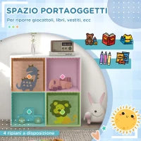 Scaffale Portagiochi per Bambini con 4 Scomparti e Contenitori, 61.8x29.9x61.8cm, Bianco