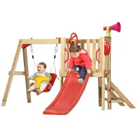Set con Scivolo e Altalena da Giardino per Bambini Età 18-48 Mesi, in Legno e Plastica, Rosso