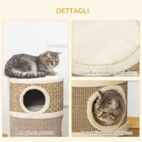 Casetta per Gatti Tiragraffi a Torre 3 Nicchie Corda in Sisal Alga Marina