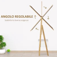 Specchio da Terra con Cassetto, in MDF e Bambù, 45x30x160 cm, Bianco e Color Legno