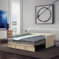 Struttura per Divano Letto 2 in 1, Divano 2 Posti e Letto Matrimoniale, Due Materassi Compatibili da 90 x 190 cm, Crema