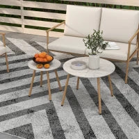 Salotto da Giardino con Divano, 2 Poltroncine e 2 Tavolini Effetto Bambù con Cuscini, Marrone