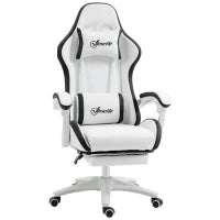 Sedia da Gaming con Altezza Regolabile e Schienale Reclinabile, 65x65x121-129 cm, Bianco e Nero