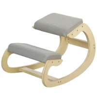 Sedia Ergonomica con Inginocchiatoio e Reclinabile, in Tessuto Effetto Lino e Legno, 55x85x55 cm, Grigio Chiaro