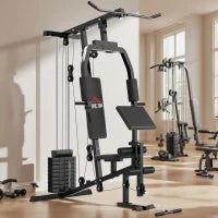 Stazione Fitness Multifunzione per Allenamento a Casa e Professionale in Acciaio, 148x108x207 cm, Nero