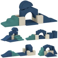 Set 7 Blocchi di Costruzioni Morbide per Bambini Fino a 3 Anni, Rivestimento in Velluto, Blu