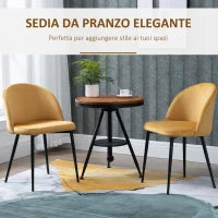 Set di 2 Sedie per Sala da Pranzo e Cucina Imbottite in Velluto, 49x50x77cm, Giallo