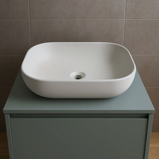 Lavabo da appoggio ceramica bianco rettangolare arredo bagno 50,5x40,5x14 cm *** finitura- opaco, confezione 1