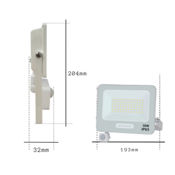 Proiettore led smd corpo bianco con sensore di movimento e cavo da 15 cm ip65