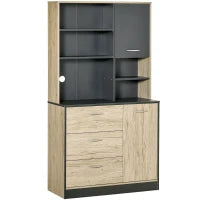 Mobile Cucina Credenza Moderna Salvaspazio con 2 armadietti 3 cassetti 3 ripiani Legno 90 x 39 x 169cm colore Grigio Rovere Chiaro