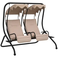 Dondolo da Giardino 2 Posti con Tetto Parasole, in Acciaio e Poliestere, 170x136x170 cm, Beige