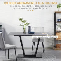 Tavolo da Pranzo per 4-6 persone con Piano Effetto Marmo, 140x80x76cm, Nero