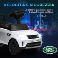 Macchina per Bambini con Licenza Land Rover 6V, Funzionamento Elettrico e a Spinta, Velocità 3km/h, Bianco