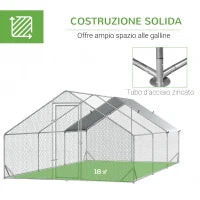 Pollaio da Giardino con Telaio Zincato, Copertura Impermeabile e Rete Esagonale, 3x6x2m, Argento