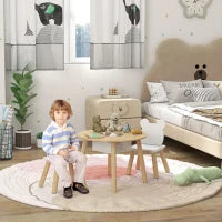 Set con Tavolo e 2 Sedie per Bambini con Schienale a Orsetto, Tavolino con Vano Contenitore, Bianco e Legno
