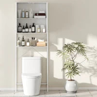 Mobile Bagno Sopra WC e Lavatrice con Armadietto e Ripiano Aperto, 64x20x180 cm, Bianco