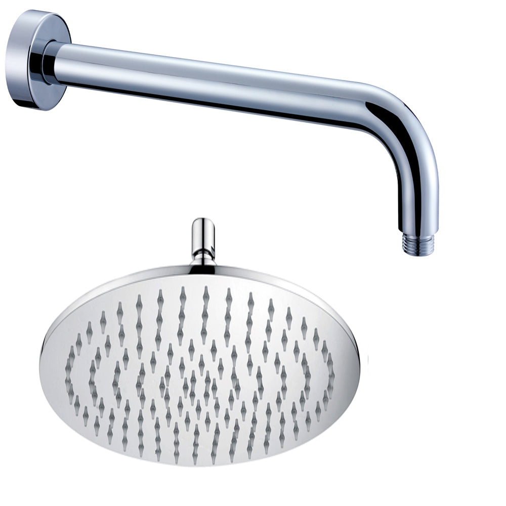 Braccio doccia ottone cromato + soffione doccia tondo acciaio inox diam 250x4 mm spessore