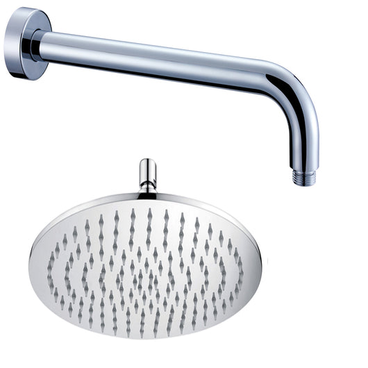 Braccio doccia ottone cromato + soffione doccia tondo acciaio inox diam 250x4 mm spessore