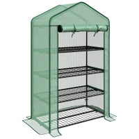 Serra da Giardino o Balcone con 4 Ripiani, Acciaio Zincato, Telone Rimovibile PE ad Alta Densità, 90L x 49l x 160H cm, Verde