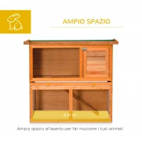 Gabbia per Conigli a Due Piani, Conigliera da Esterno con Casetta per Conigli in Legno di Abete, 90x45x80 cm