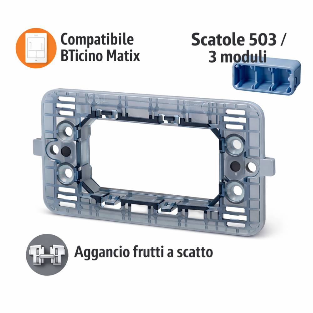 Biesse supporto per placche compatibili con bticino matix diverse modulazioni *** numero posti 3 posti, confezione 1
