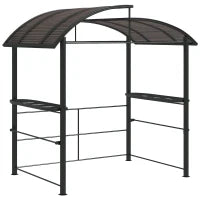 Gazebo per Barbecue con Tetto e 2 Ripiani Portaoggetti, in Metallo e PC, 240x150x230cm, Grigio Scuro