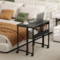 Scrivania Pieghevole Salvaspazio a Ribalta con Scaffale, Tasca Portaoggetti e Ruote, Nero