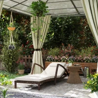 Lettino da sole, chaise longue in resina intrecciata con schienale regolabile, ruote, cuscino e braccioli, marrone e beige